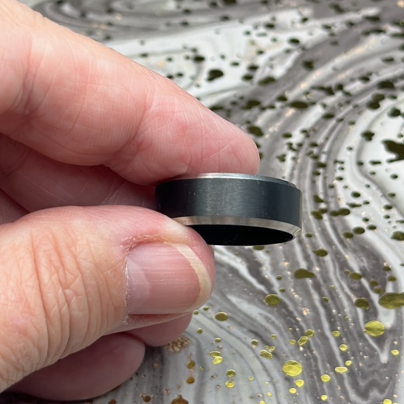 8mm Black & Silver Accent Ring Band - Picture 2 of 5